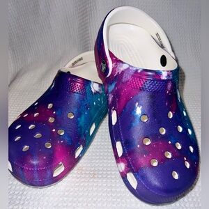 Galaxy Crocs. Women’s 8. Men’s 6.